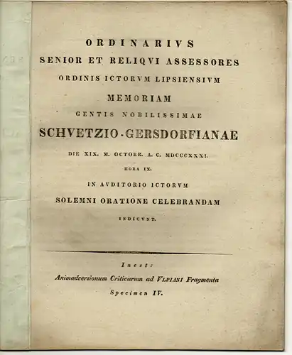 Schilling, Friedrich Adolph: Animadversionum Criticarum ad Ulpiani Fragmenta. Specimen IV. 