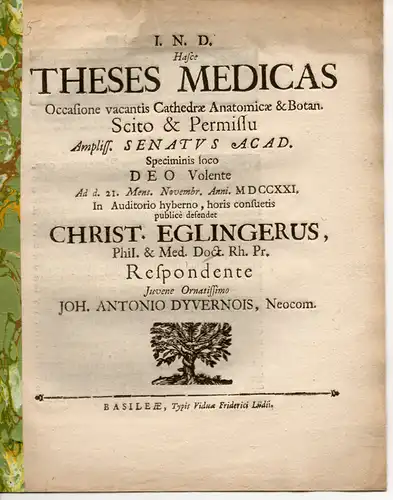 Dyvernois, Johannes Antonius: Theses Medicas Occasione. 