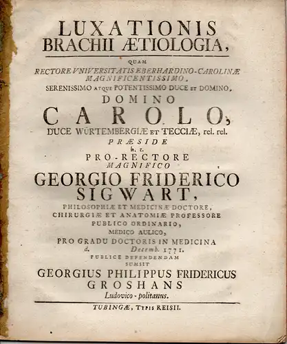 Groshans, Georg Philipp Friedrich: Luxationis brachii aetiologia (Ätiologie der Oberarmluxationen). 