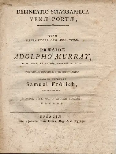 Frölich, Samuel: aus Vestrogothus: Medizinische Dissertation. Delineatio sciagraphica venae portae (Beschreibung der Pfortader). 