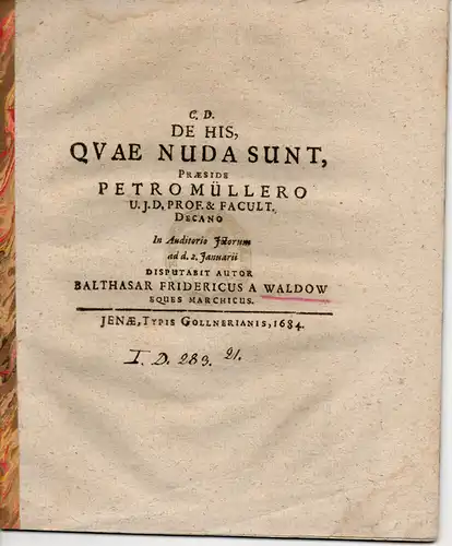 Waldow, Balthasar Friedrich von: De his, quae nuda sunt. 