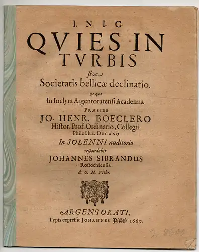 Sibrand, Johann: aus Rostock: Quies in Turbis sive Societatis bellicae declinatio. 