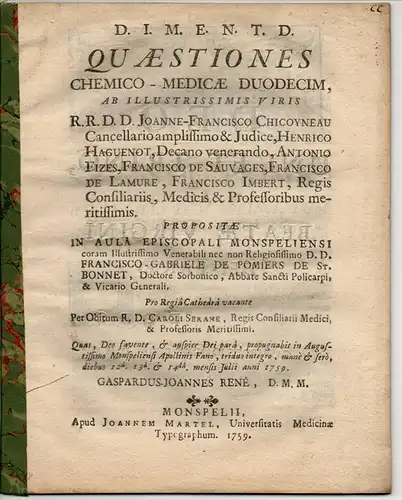 René, Gaspard Jean: Quaestiones chemico-medicae duodecim. 