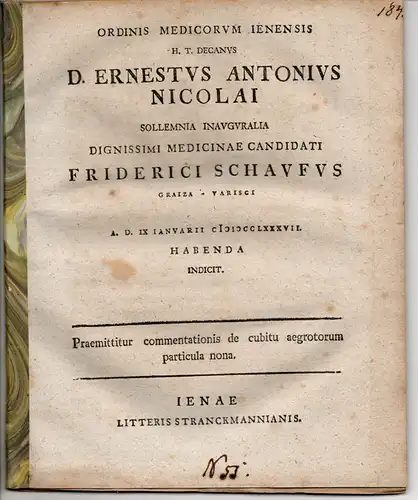 Nicolai, Ernst Anton: Praemittitur commentationis de cubitu aegrotorum particula 1 - 9. 