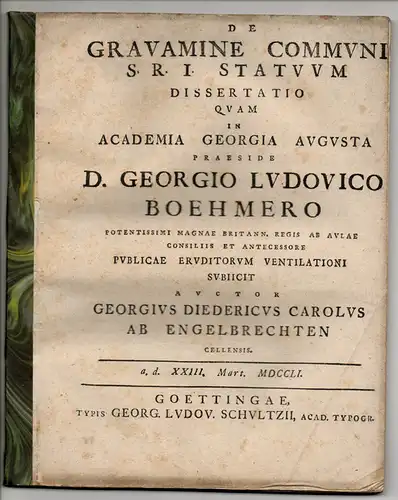 Engelbrecht, Georg Dietrich Carl von: aus Celle: Juristische Dissertation. De gravamine communi S. R. I. statuum. 