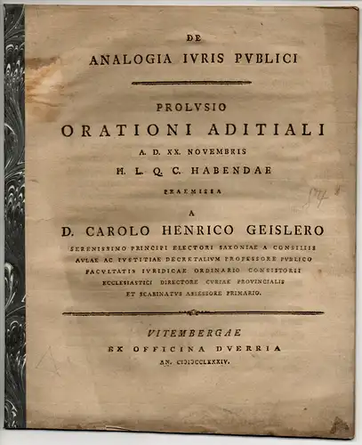 Geisler, Carl Heinrich: De analogia iuris publici. 