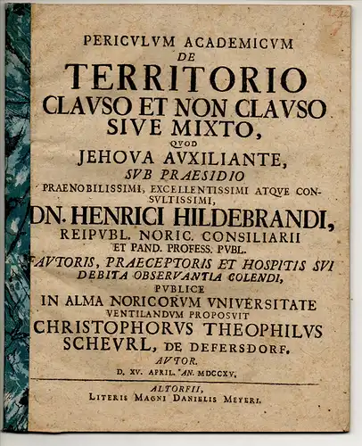 Scheurl von Defersdorf, Christoph Theophil: Perisulum academicum. De territorio clauso et non clauso sive mixto. 