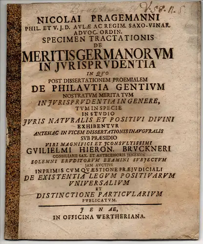 Pragemann, Nicolaus: Specimen tractationis de meritis Germanorum in iurisprudentia. 