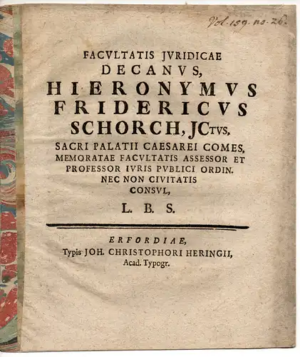 Schorch, Hieronymus Friedrich: Promotionsankündigung von Georg Franz Heiland aus Duderstadt. 