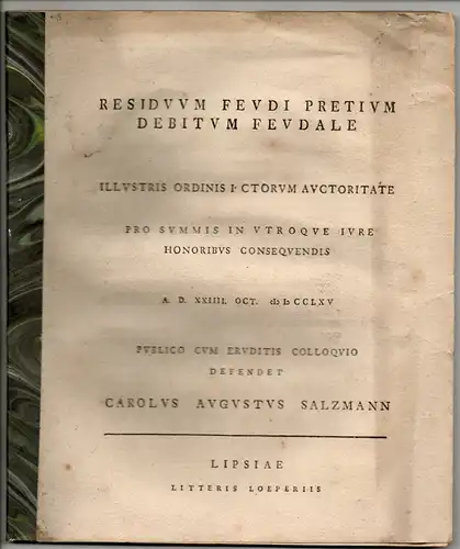 Salzmann, Carl August: Juristische Dissertation. Residuum feudi pretium debitum feudale. 