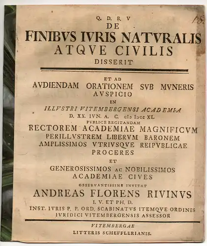 Rivinus, Andreas Florens: De finibus iuris naturalis atque civilis. 