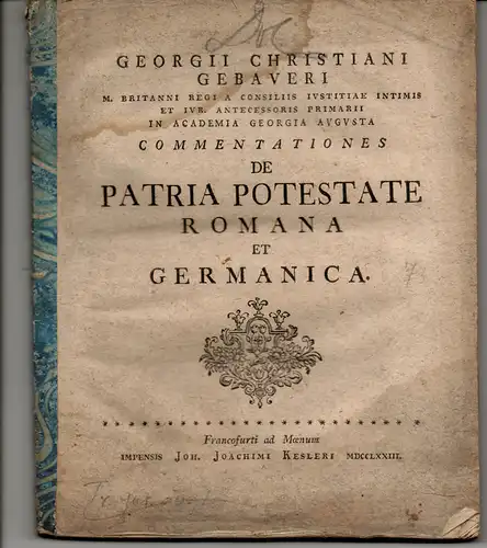 Gebauer, Georg Christian: Commentationes de patria potestate Romana et Germanica. 