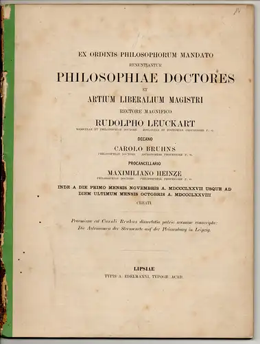 Bruhns, Carl: Die Astronomen der Sternwarte auf der Pleissenburg in Leipzig. Universitätsprogramm. 