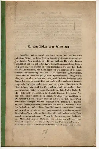 Buchholtz, Hermann: Zu den Eiden vom Jahre 842. Sonderdruck aus: Herrig, Ludwig (Hrsg.): Archiv für das Studium der neueren Sprachen und Literaturen Bd. 60. 