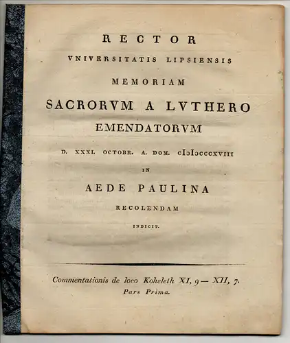 Winzer, Julius Friedrich: Commentationes des loco Koheleth XI,9 - XII,7, pars prima, secunda, tertia (vollständig). 