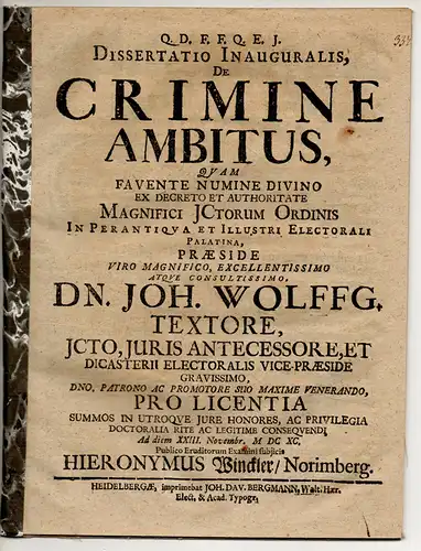 Winckler, Hieronymus: aus Nürnberg: Juristische Dissertation. De crimine ambitus. 
