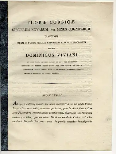 Florae Corsicae Specierum Novarum, vel Minus Cogniarum diagnosis quam in Florae Italicae Fragmenti alterius Prodromum exhibet. 