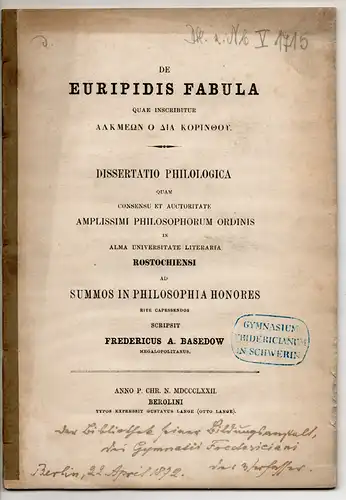 Basedow, Friedrich August: De Euripidis fabula quae inscribitus. Dissertation. 