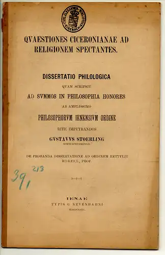 Stoerling, Gustav: Quaestiones Ciceronianae ad religionem spectantes. Dissertation. 