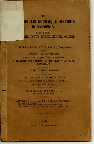 Wendeler, Camillus: aus Brandenburg: De praeambulis eorumque historia in Germania : pars prior: de praeambulorum indole, nomine, origine  Dissertation. 