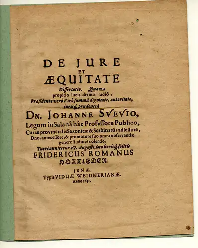 Hortleder, Friedrich Romanus: Juristische Dissertation. De iure et aequitate. 