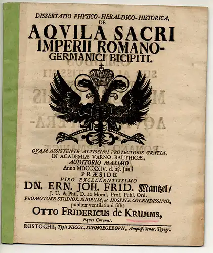 Krumms, Otto Friedrich von: Heraldisch-historische Dissertation. De aquila sacri imperii Romano-Germanici bicipiti. 