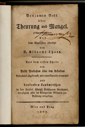 Bell, Benjamin: Über Theurung und Mangel. 