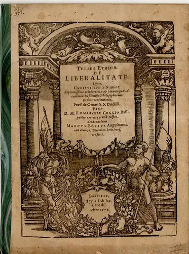 Bökius (Böke), Marcus: aus Augsburg: Theses ethicae de liberalitate. 