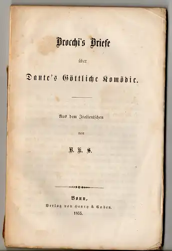 Brocchi, Giovanni Battista: Briefe über Dante's Göttliche Komödie. 