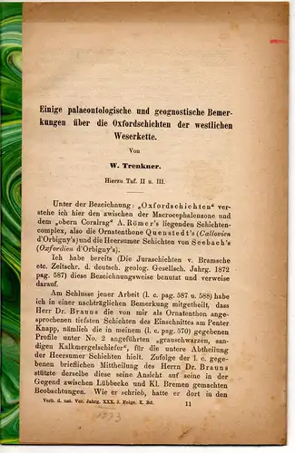 Trenkner, W: Einige paläontologische und geognostische Bemerkungen über die Oxfordschichten der westlichen Weserkette. Sonderdruck aus: Verhandlungen des Naturhistorischen Vereins der Preussischen Rheinlande und Westfalens 30, 161-190. 