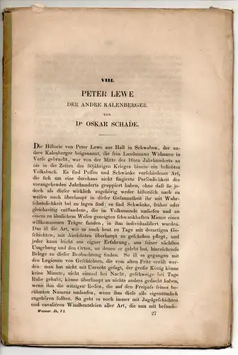 Schade, Oskar: Peter Lewe der andre Kalenberger. Sonderdruck aus: Weimarisches Jahrbuch 6, 416-476. 