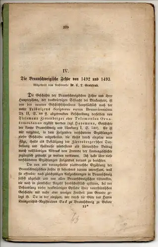 Grotefend, Karl Ludwig: Die Braunschweigische Fehde von 1492 und 1493. Sonderdruck aus: Zeitschrift des historischen Vereins für Niedersachsen S. 179-270. 
