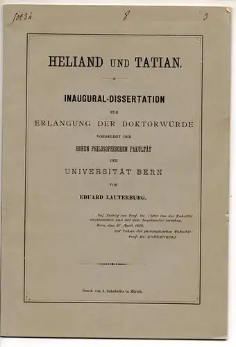 Lauterburg, Eduard: Heliand und Tatian. Dissertation. 