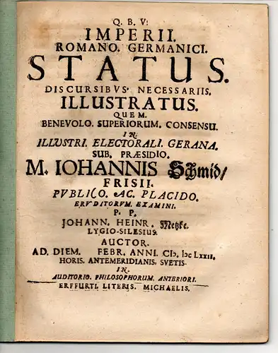 Metzke, Johann Heinrich: Imperii Romano Germanici status. 