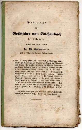 Goldwitzer, Fr. W: Beiträge zur Geschichte von Büchenbach bei Erlangen. Sonderdruck. 