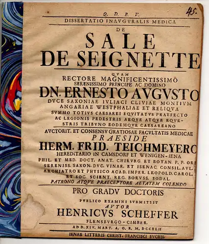 Scheffer, Heinrich: aus Flensburg: Medizinische Inaugural-Dissertation. De Sale de Seignette. 