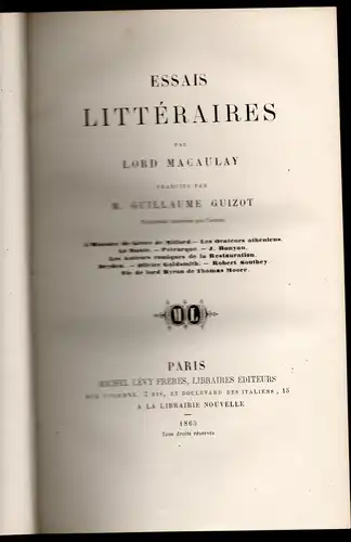 Macaulay, Thomas Babington: Essais littéraires. 