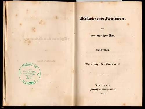 Rau, Heribert: Mysterien eines Freimaurers, 2 Teile in einem Band (komplett). 