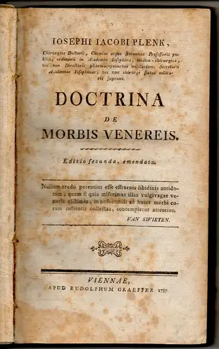 Plenk, Joseph Jacob: Doctrina de morbis venereis. Editio secunda, emendata. 