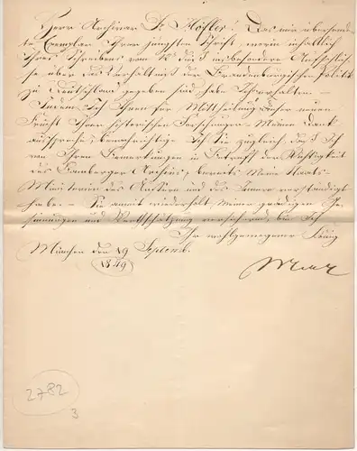 Maximilian II. Joseph, König von Bayern: Eigenhändiger einseitiger Brief mit Unterschrift vom 19. September 1849 an den Archivar Dr. Konstantin Höfler in Bamberg. 