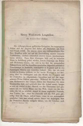 Kreyenberg, Gotthold: Henry Wadsworth Longfellow : ein deutscher Dichter. Sonderdruck aus:  Archiv für das Studium der neueren Sprachen und Literaturen 41, 1-16. 