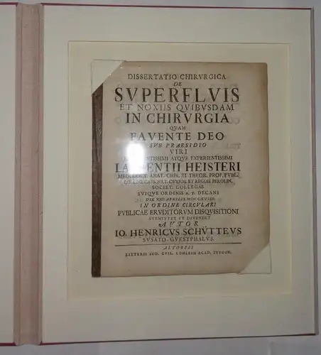 Schütte, Johann Heinrich: aus Soest: Medizinische Dissertation. De superfluis et noxiis quibusdam in chirurgia. 