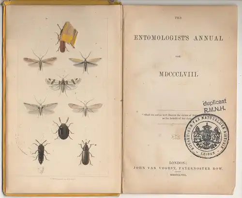 The Entomologist's Annual for MDCCCLVIII. 