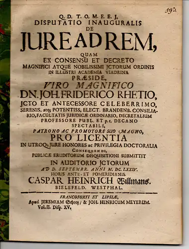 Willmanns, Casper Heinrich: aus Bielefeld: De iure ad rem (Vom Gegenstandrecht). 