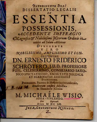 Wise, Michael: De essentia possessionis (Vom Wesen des Besitzes). 