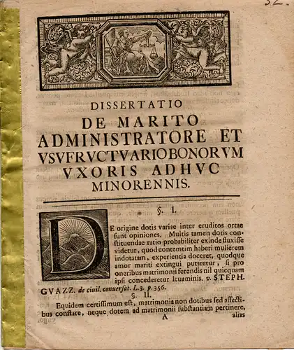 (Müller, Carl Gottlieb): De marito administratore et usufructuario bonorum uxoris adhuc minorennis (Über den ehelichen Verwalter und die Ausübung des Nießbrauchs der Güter der noch minderjährigen Frau). 