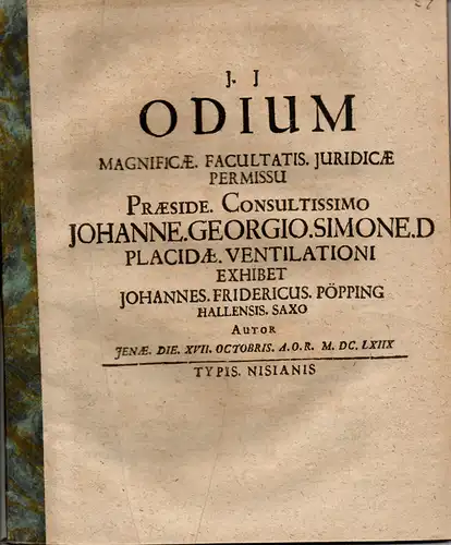 Pöpping, Johann Friedrich: aus Halle: Odium (die Feindschaft). 