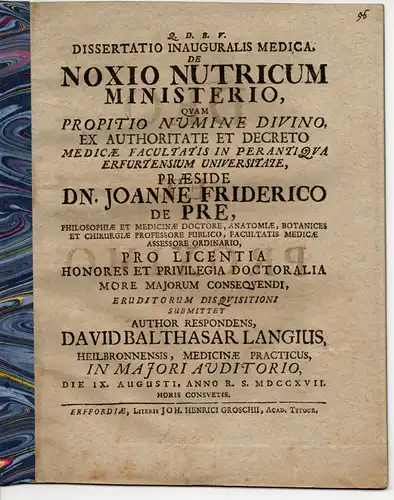 Lang, David Balthasar: aus Heilbronn: Medizinische Inaugural-Dissertation. De noxio nutricum ministerio. 