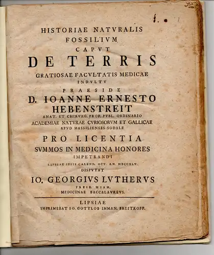 Luther, Johannes Georg aus Freiberg: Medizinische Inaugural-Dissertation. De terris. (Über den Erdboden). 