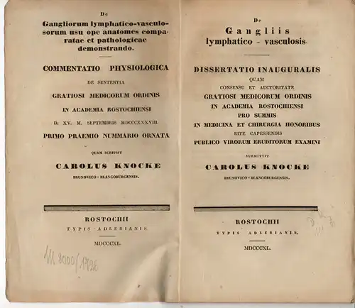 Knocke, Karl: aus Blankenburg/Braunschweig: De gangliis lymphatico-vasculosis. 